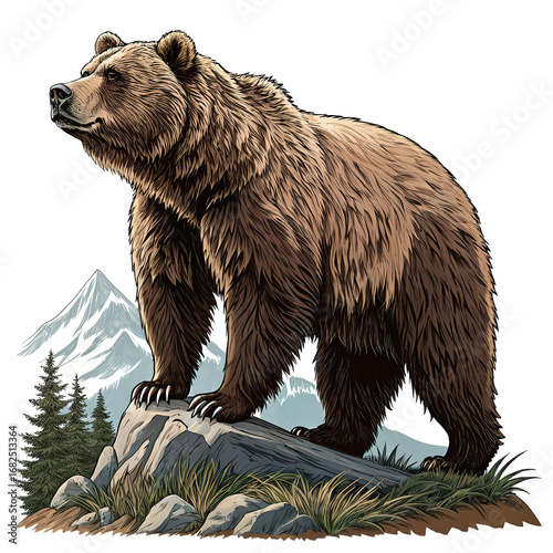 Grizzly bear wilderness majesty stunning bear illustrations cut out png clipart realistic bear artwork wildlife nature scene png transparent background image
