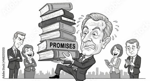 Politician overwhelmed by promises a satirical look at the weight of commitments