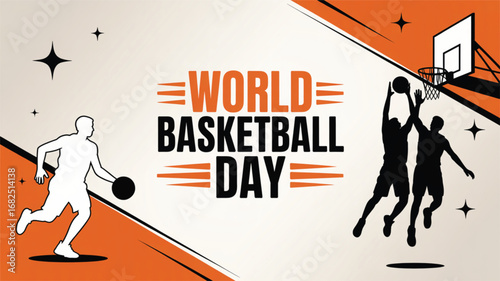 World basketball day celebration with dynamic players and hoop