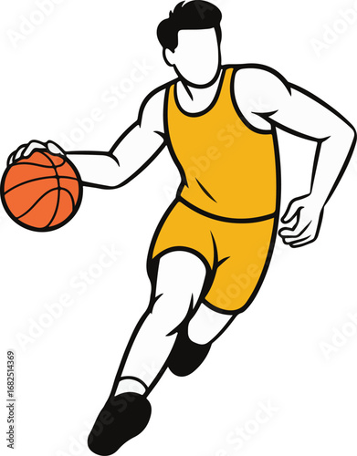 Dynamic basketball player dribbling with orange ball