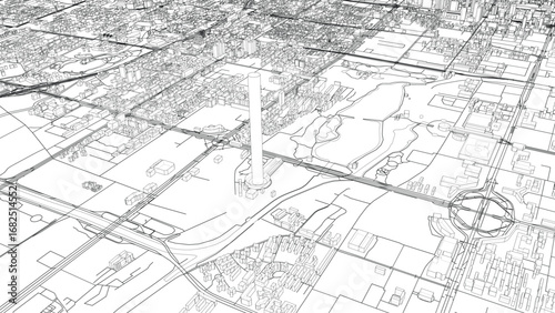 Detailed Cityscape Line Drawing