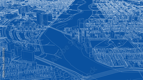 Detailed City Blueprint with River