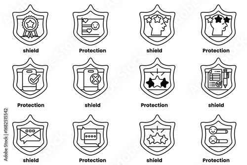 A set of shields with the word protection on them
