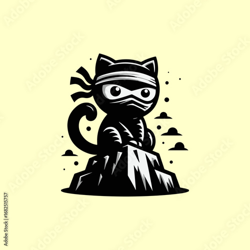 Stealthy ninja cat perched on a rock, ready to strike with focus.