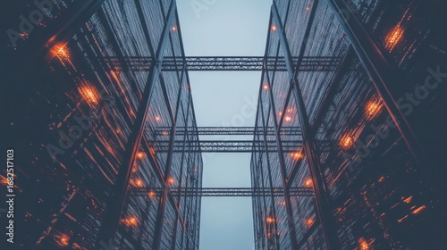 Data center servers rack abstract perspective offering technological advancement