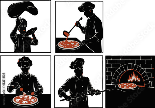 Pizza Preparation and Baking Process Illustrated | Chef Making Pizza Step by Step from Dough to Oven for Restaurant Menus, Recipes, and Culinary Education