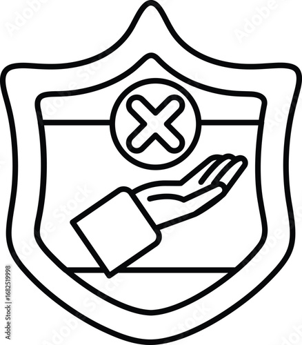 A shield with a hand holding an X on it