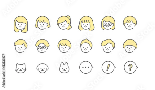 人物イラスト　アイコンセット	イエロー