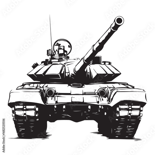 Vector illustration of a detailed military tank, army battle equipment isolated on a white Background 