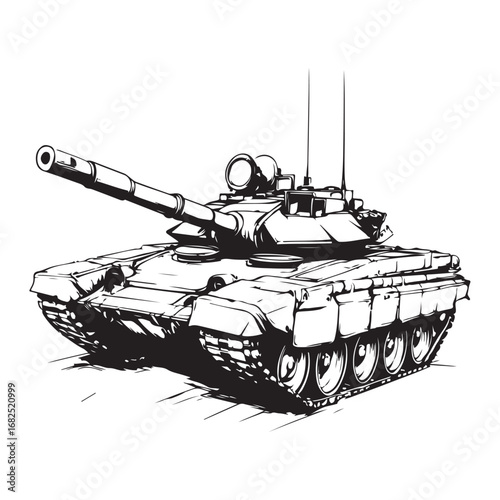 Vector illustration of a detailed military tank, army battle equipment isolated on a white Background 