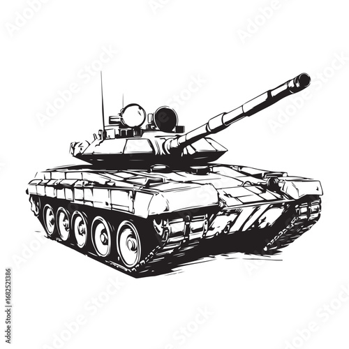 Vector illustration of a detailed military tank, army battle equipment isolated on a white Background 