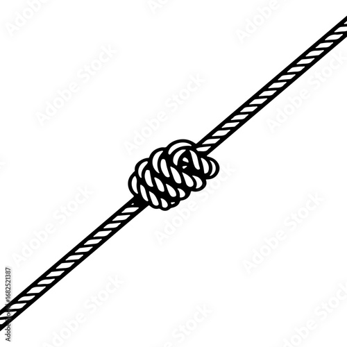 Sketchy emblem of a special knot on a rope. Engraving minimalistic vector in black ink drawing on transparent background
