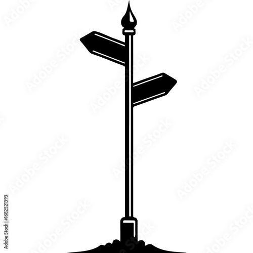 Sketchy emblem of road sign double arrow. Engraving minimalistic vector in black ink drawing on transparent background