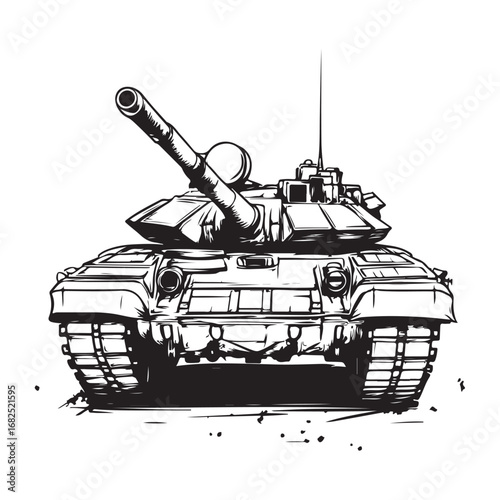 Vector illustration of a detailed military tank, army battle equipment isolated on a white Background 