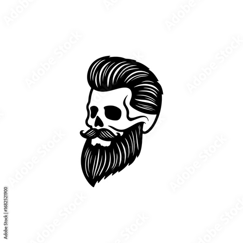 Illustration of bearded skull isolated on white background. Barbers skull. Design element for logo, sign, poster, emblem. Vector illustration