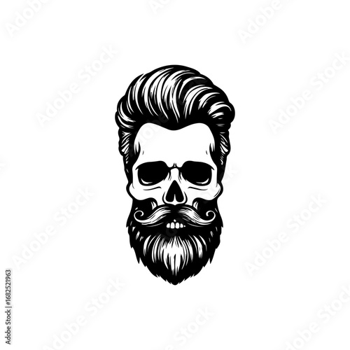 Illustration of bearded skull isolated on white background. Barbers skull. Design element for logo, sign, poster, emblem. Vector illustration
