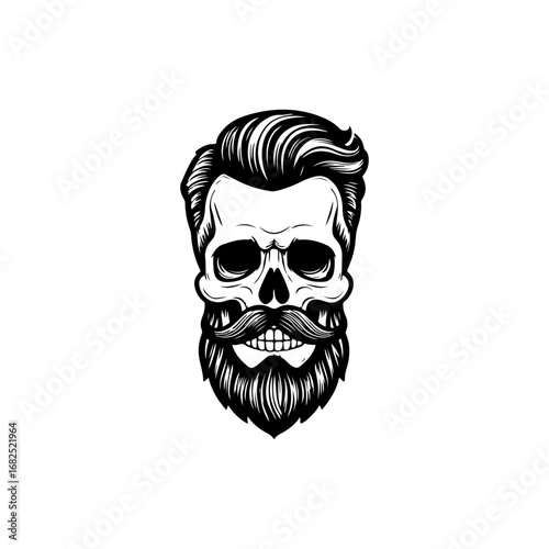 Illustration of bearded skull isolated on white background. Barbers skull. Design element for logo, sign, poster, emblem. Vector illustration