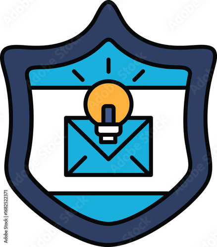 A blue shield with a light bulb on it