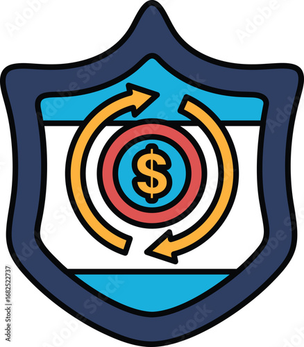 A shield with a dollar sign and arrows pointing to it