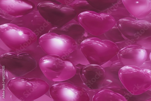 Shiny pink hearts, various shades, overlapping
