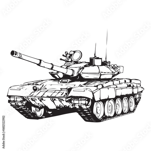 Vector illustration of a detailed military tank, army battle equipment isolated on a white Background 