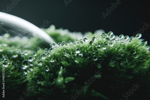 Close-up of dew-covered moss with blurred background