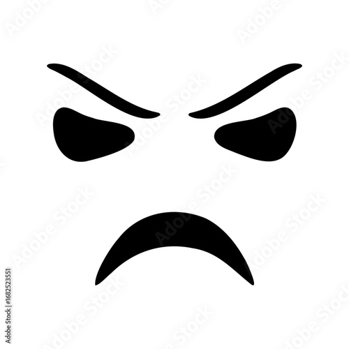 Minimalist Black and White Expression of Anger and Disapproval with Intense Eyebrows