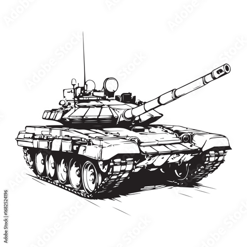 Vector illustration of a detailed military tank, army battle equipment isolated on a white Background 