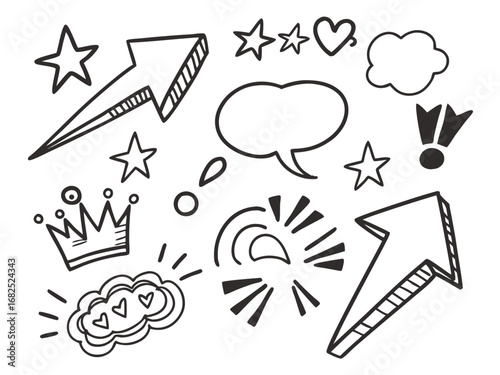 Hand drawn doodle elements with arrows and stars Keywords: doodle, hand drawn, sketch, arrow