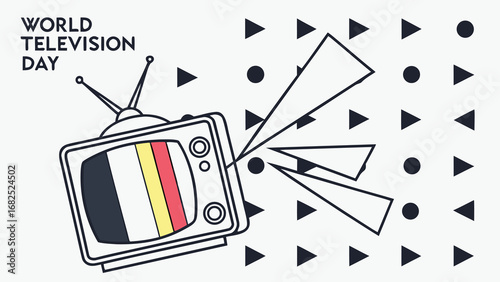 World Television Day Vector Illustration, Stylized TV Set with Abstract Screen and Global Network, Modern Nostalgic Design