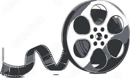 Film reel with classic movie tape unwound on a transparent background | vector illustration 