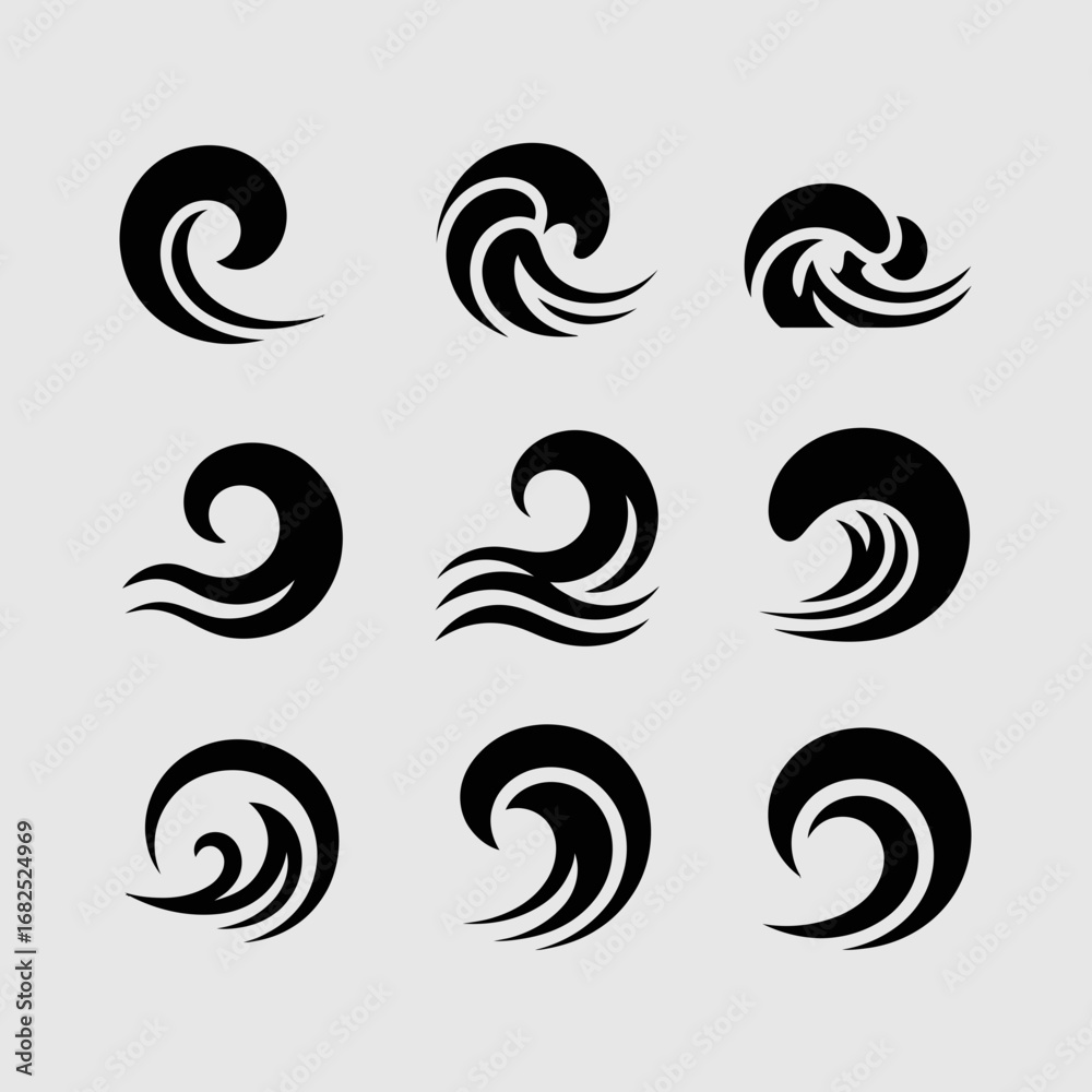Fototapeta premium Premium Wave Icon Vector Set Minimalist Ocean Water Symbols for Surf, Sea, UI, Nautical Branding & Print Clean Modern Adobe Stock Asset