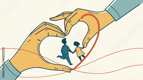 World Adoption Day Vector Illustration, Caring Hands Forming Heart, Tender and Uplifting Family Design