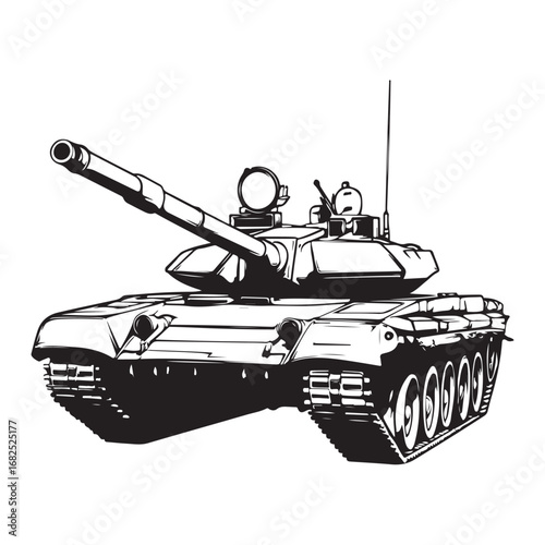 Vector illustration of a detailed military tank, army battle equipment isolated on a white Background 