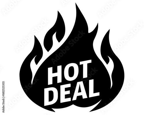 Hot deal graphic with flames, silhouette vector illustration