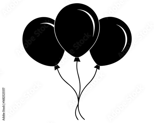 Three black balloons tied together silhouette vector illustration