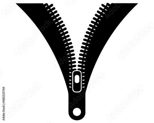 Zipper opening or closing, silhouette vector illustration