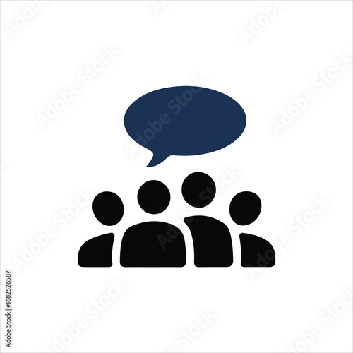 Group of people with a speech bubble icon representing communication talking
