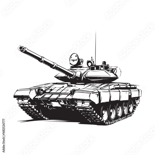 Vector illustration of a detailed military tank, army battle equipment isolated on a white Background 