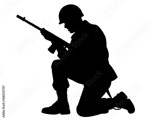 Black silhouette of a soldier kneeling with a rifle vector illustration