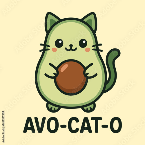 Cute Avo-cat-o Avocado Cat Cartoon Illustration for Stickers and T-Shirts
