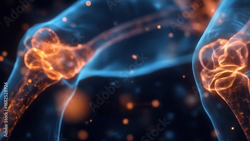 3 d rendering of an affected knee joint in a study about osteoporosis showing bone loss and a glowing effect demonstrating a health condition