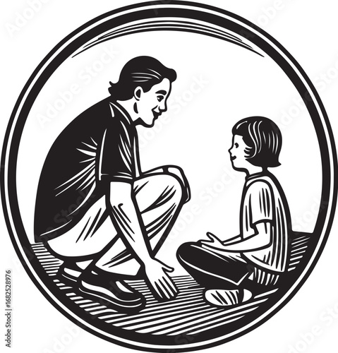  An adult squatted down in front of the child vactor illustration Eps file download.
