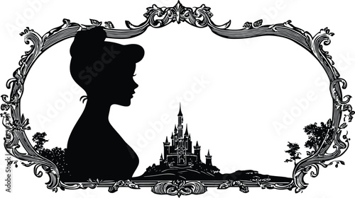 Fairy Tale Silhouette – Princess and Castle in Ornate Frame