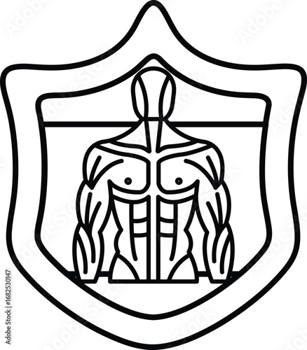 A black and white drawing of a man's body with the word "muscle" on the chest