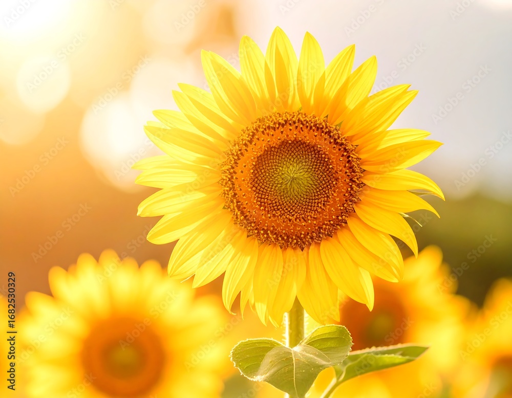 Obraz premium Sunlit sunflower field, vibrant blooms