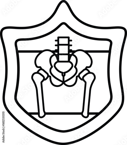 A black and white drawing of a skeleton's hip bone