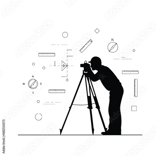  Silhouette of a male architect or engineer holding blueprints.