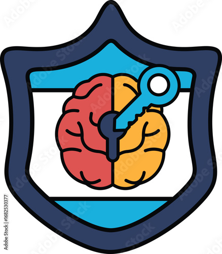 A shield with a key and a brain on it