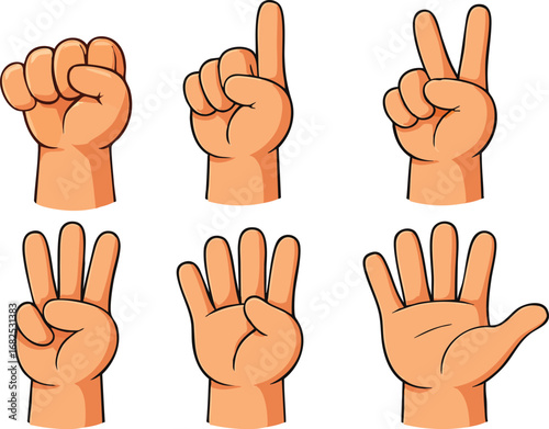 Cartoon Hands Showing Numbers Zero to Five